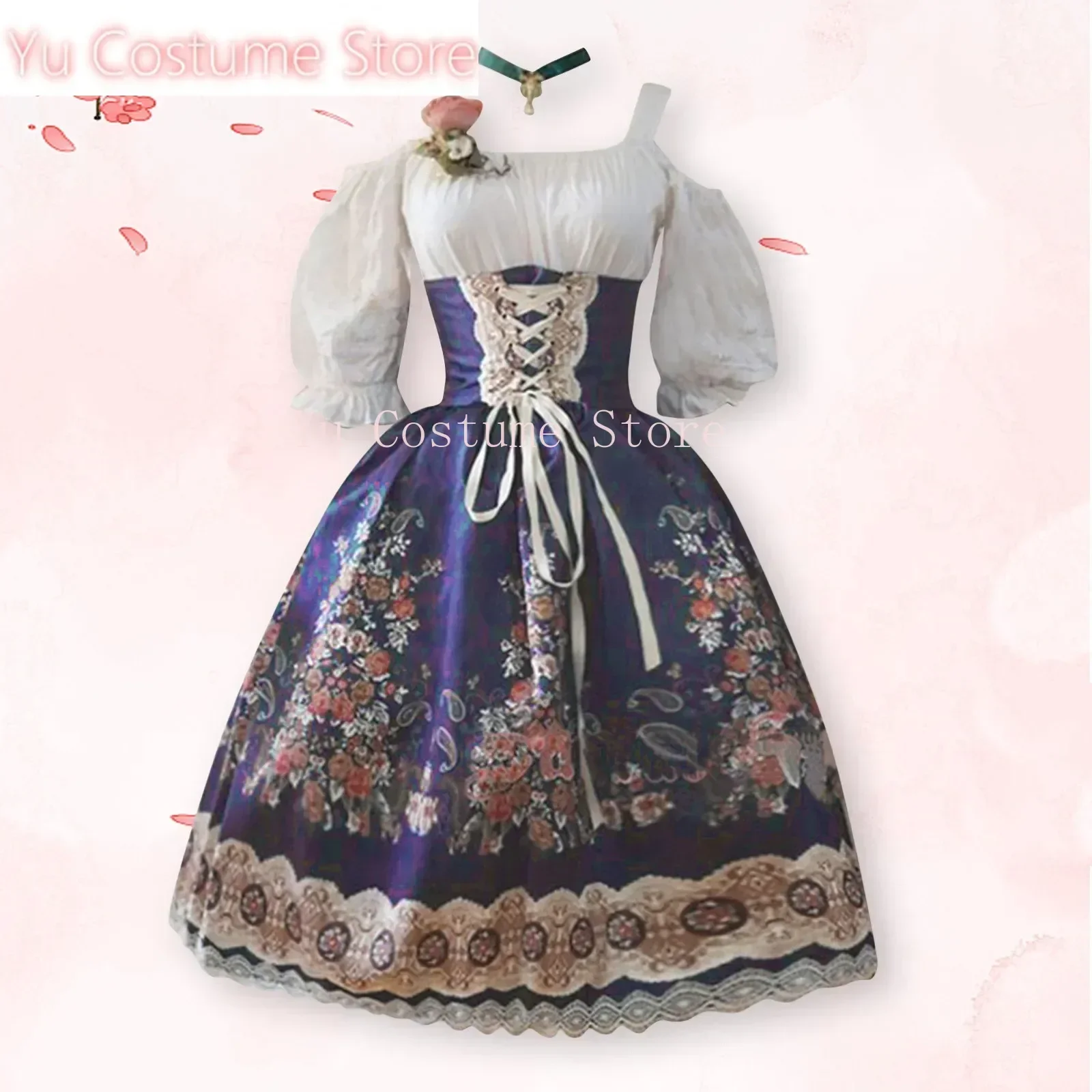

Medieval RetroDress For WomenPlus Size Ladies' Summer Lolita Slim Fit Print Dress Performance Skirt Disfraz Halloween Yu Costume