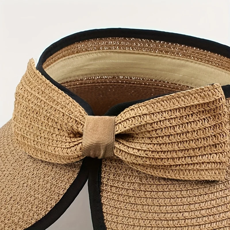 Foldable straw hat for women, summer fashion, black border roll hat, sun protection and sunshade hat, beach vacation travel gift - view 4