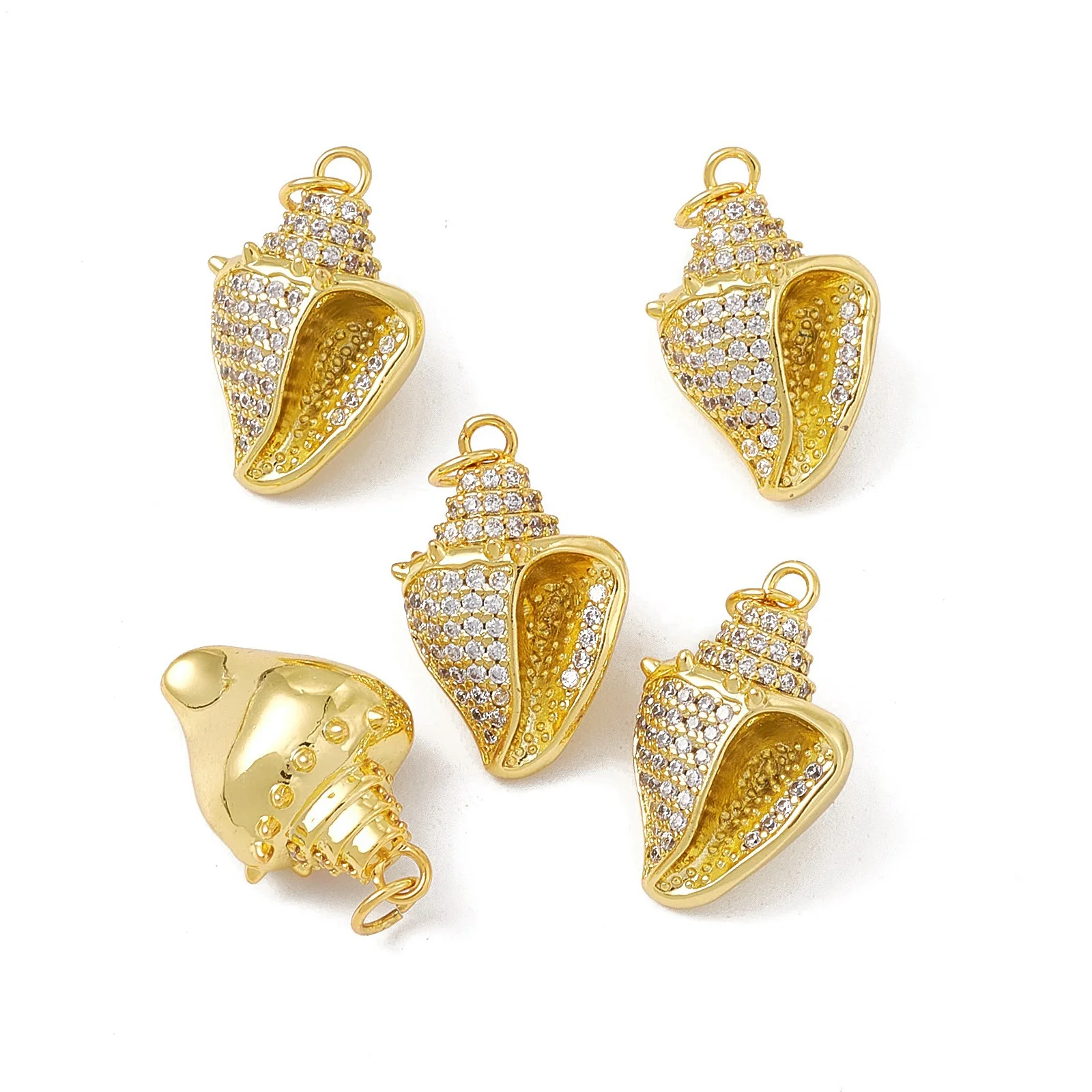 

Pandahall 5pcs Conch Rack Plating Brass Micro Pave CZ Cubic Zirconia Pendants Charms With Jump Rings For Necklace Jewelry Making