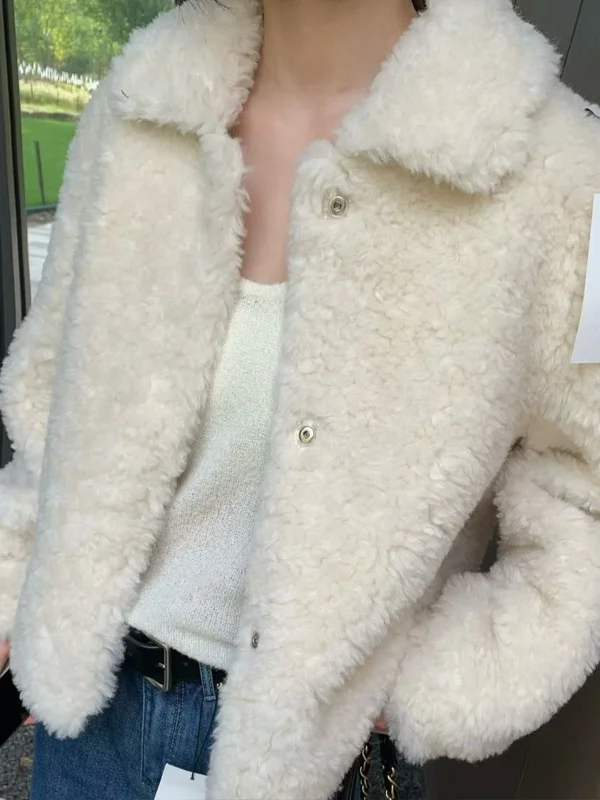 Korean Style Stand Collar Single Button Fur And Leather Integrated Women's Coat Autumn Winter New Fashion Environmental Prote...