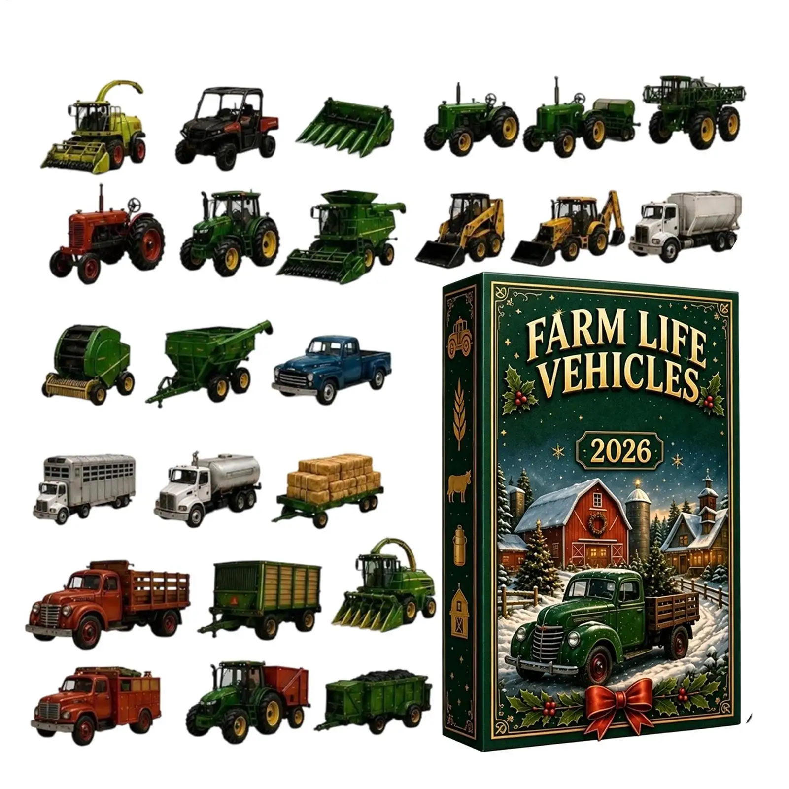 Christmas Advent Farm Life Vehicles Calendar 24 Days 2D Acrylic Ornament Agricultural Machines 2026 Countdown Calendar for Kids