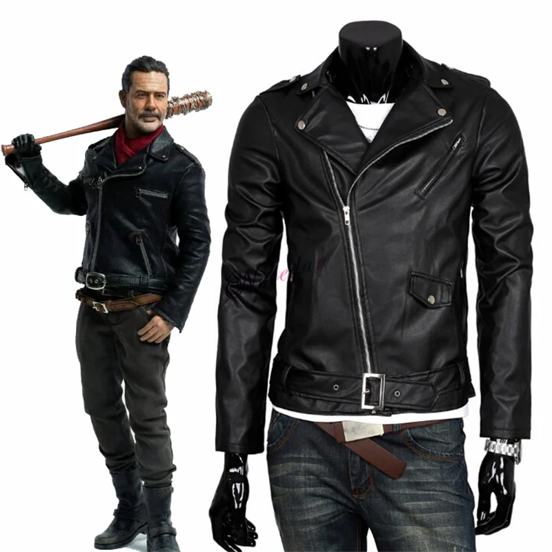 

Negan Sopa The Walking Dead Cosplay Costume Black Negan Jacket PU Leather Coat Horror Movie TV Halloween Costume For Women Men