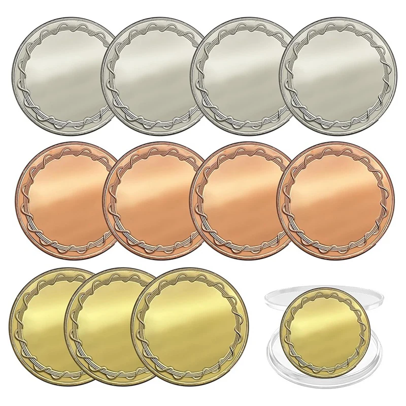 

12PCS Blank Challenge-Coin W/Protection Box 1.6 Inch Gold Silver Rose Gold Threaded Edged Engravable Blank Brass Coins