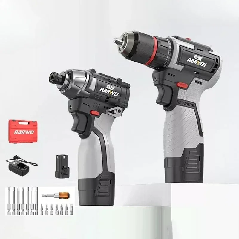 Nanwei Brushless Lithium Electric Drill 16.8V Rechargeble Electric Drill Household Impact Electric Screw Drivers Tools