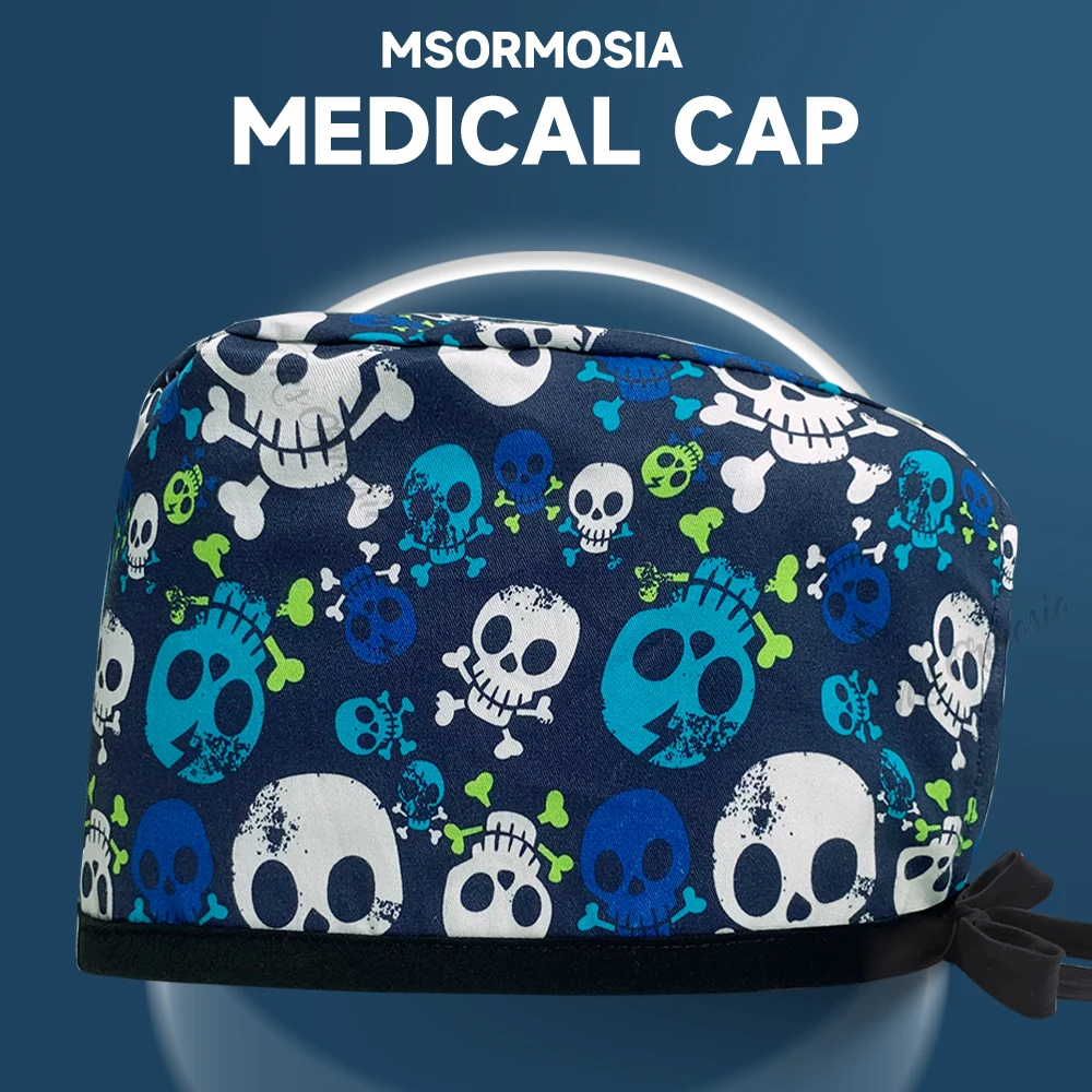 Gorro médico con estampado de dibujos animados para clínica de cuidado de mascotas, gorros para salón de belleza, gorros para quirófano, trabajo,