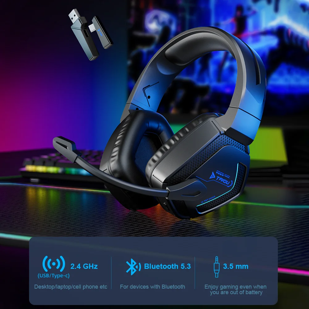 TAIDU T01 auriculares para juegos auriculares inalámbricos Bluetooth de alta calidad con controladores de 50mm auriculares de modo cuádruple para PC portátil PS5 Xbox