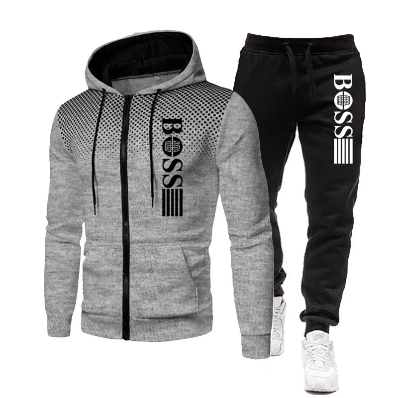 

2026 New Men's Zippered Hooded Sweatshirt + Casual Pants Set, suitable for autumn and winter fashion, fitness and warm sports we