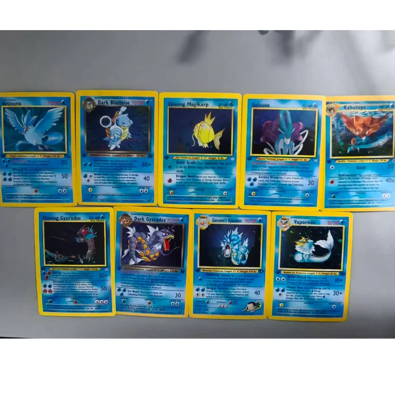 

Коллекционные карты Ptcg Pkm Diy, английский базовый набор, голографический тип воды, кабутопы Magikarp Vapoeron Shining Gyarados Dark Blastoise Card