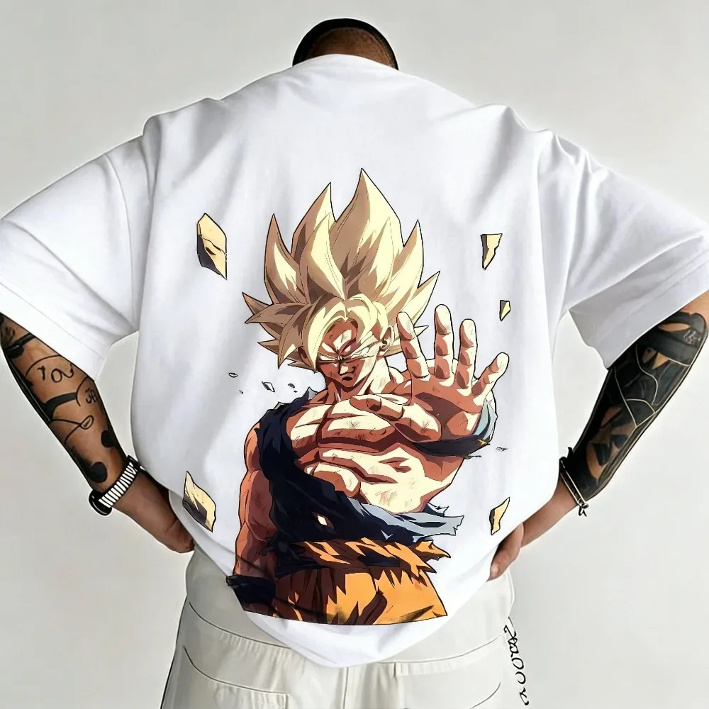 2026 Summer Dragon Ball Super Saiyan Goku Oversized T-Shirt High Quality 100% Cotton Print Retro Anime Streetwear for Men Women
