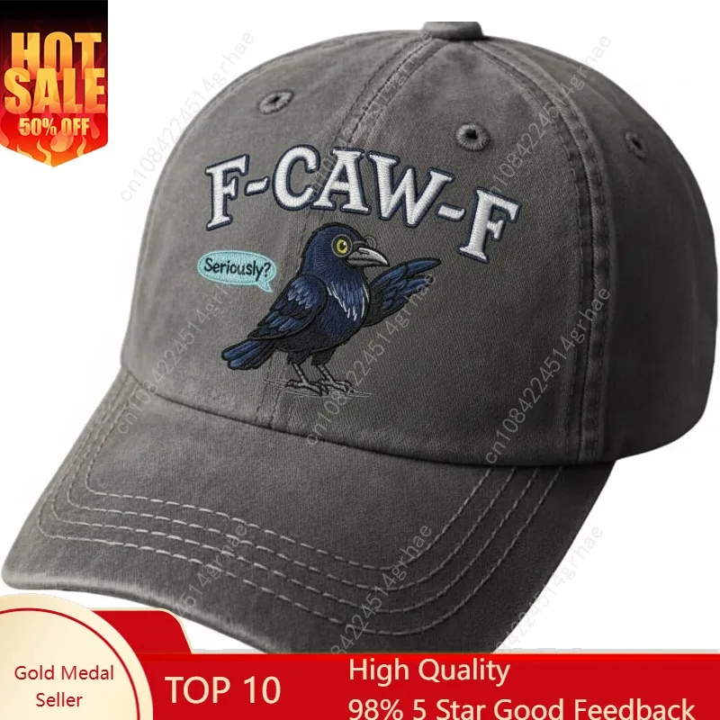 قبعة بيسبول مطرزة من F-CAW-F Serious Crow للرجال والنساء | قبعة أبي قطنية مغسولة عتيقة قابلة للتعديل باللون الرمادي #1
