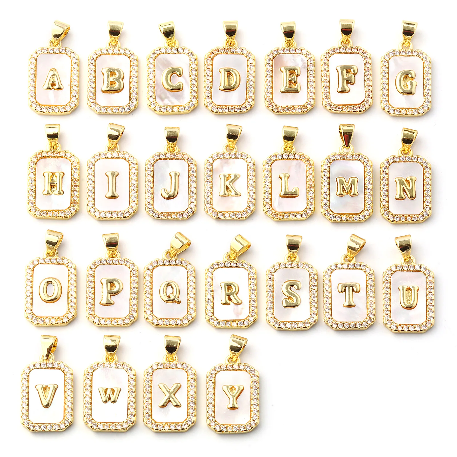 1 PC Natural Shell & Brass Charm Pendant White Octagon Capital Alphabet Initial Letter Message 