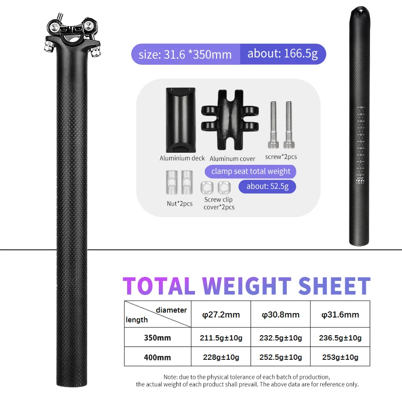 TOSEEK 3K Woven Carbon Fiber Seatpost Matte Black 27.2 30.8 31.6mm 350 400mm Road MTB Bicycle Seat Post Replacement Parts