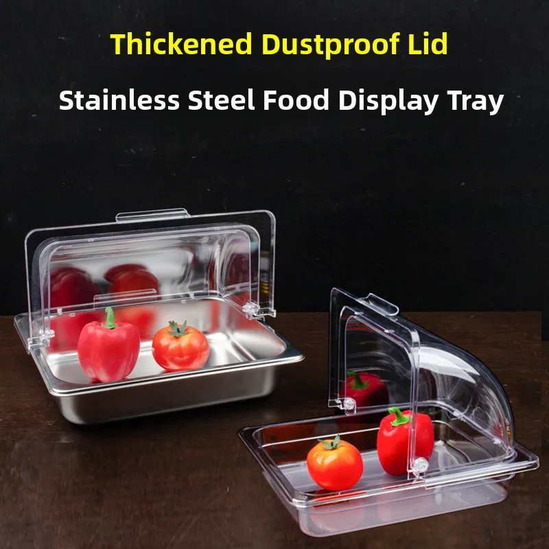 

Thiened Stainl Steel Tray with Cover Transparent Dustproof Cover Rectangular Buffet Cold Di Display Stand