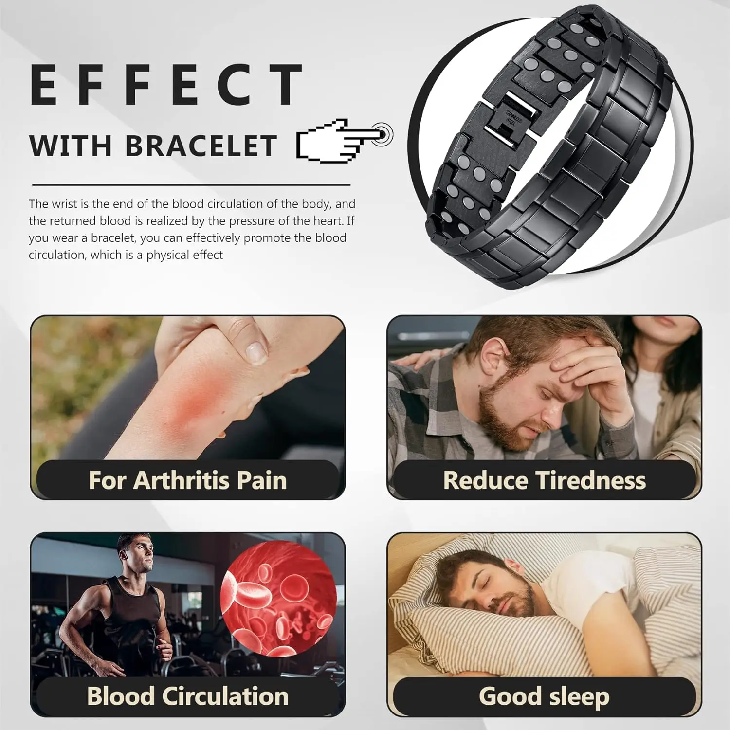 ARADOO Titanium Steel Bracelets with 3X Ultra Strenth Neodymium Magnets Adjustable Health Magnetic Therapy Link Bracelet