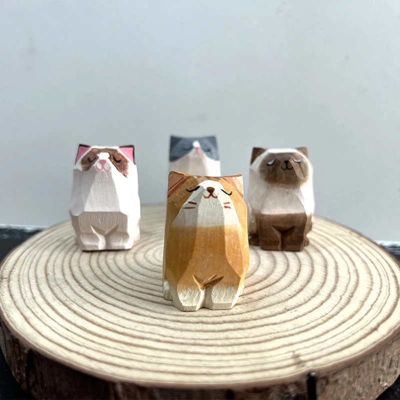 1PC Klein Dier Creatieve Desktop Houten Kat DIY Decoratie Ambachten Handgemaakte Houtsnijwerk Kitten Ornamenten