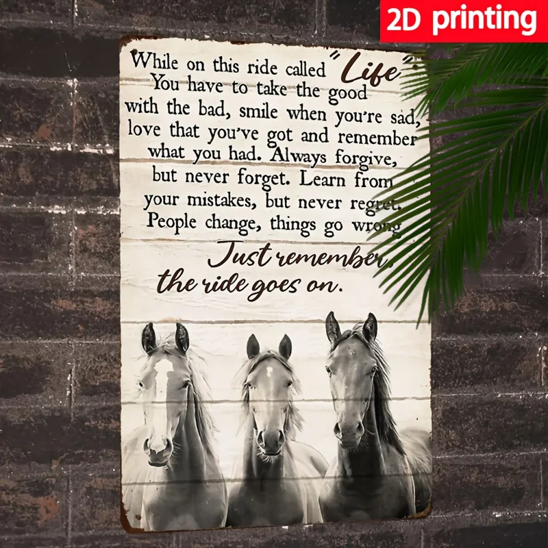 Vintage Metal Wall Art Sign with Inspirational Horseback Riding Quote - Rustic 7.87x11.8 Inch Durable Iron Decor for Home, Offic