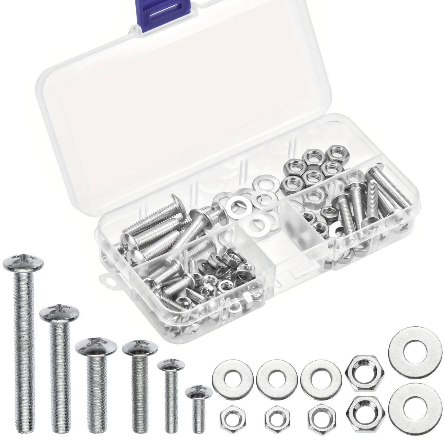 113-Piece Stainless Steel Bolt, Nut & Washer Kit: Assorted Sizes for Multi-Use