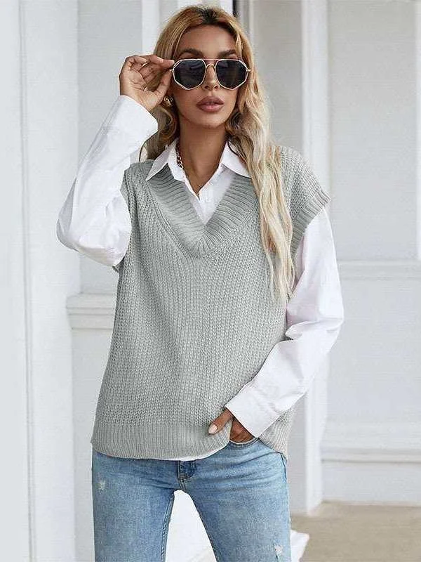 

New Autumn V-Ne Knitted Sweater CleanFit Sle Commuting Simple Ultra-ort Pure Color Women's Knitwear Inner Wear