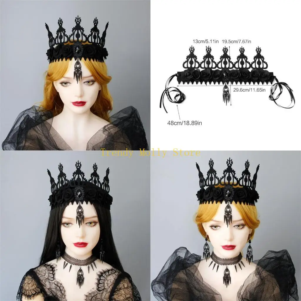 

N5KB Halloween Party Costume Witch Crown Headpiece Tiaras Crown Baroque Crown Props