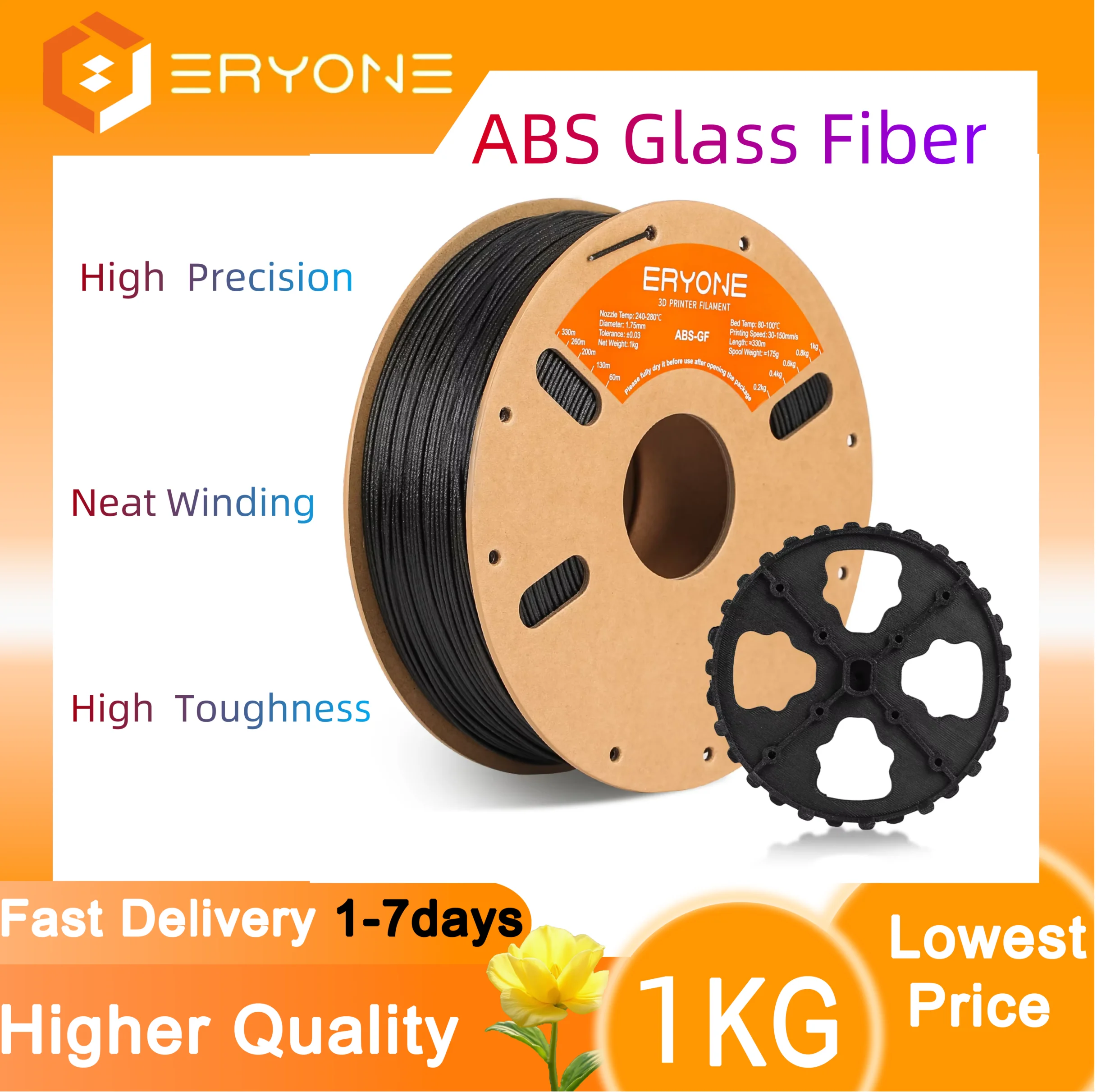 

ERYONE Glass Fiber ABS Filament Premium 3D Printing , Fastest print speed 150mm/s, 1.75mm +/- 0.03mm ABS Filament, 1KG/Spool