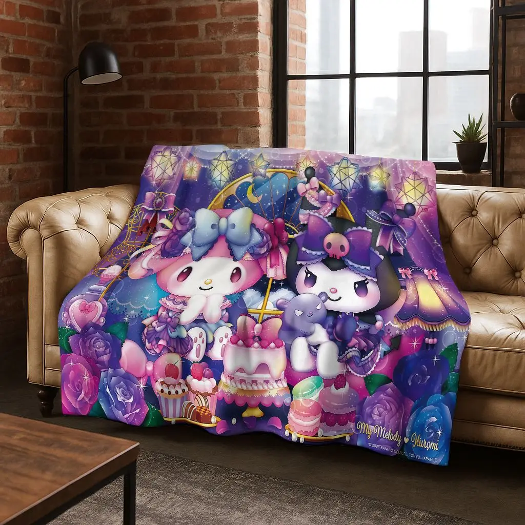 

26 Style Cute Kuromi Sanrio Cartoon Flannel Blanket,Warm and Cozy Soft Throw Blanket for Home Bedroom Bed Sofa Picnic Cover Kid