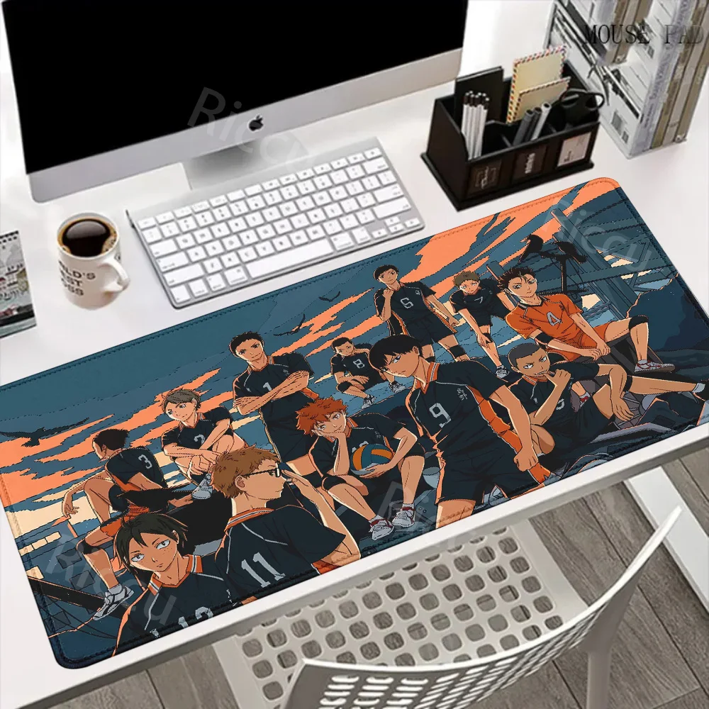 Mousepad besar Anime Haikyuu Manga 900x400mm Keyboard kantor alas Mouse karet permainan antiselip HD teclado mouse pad Laptop karpet
