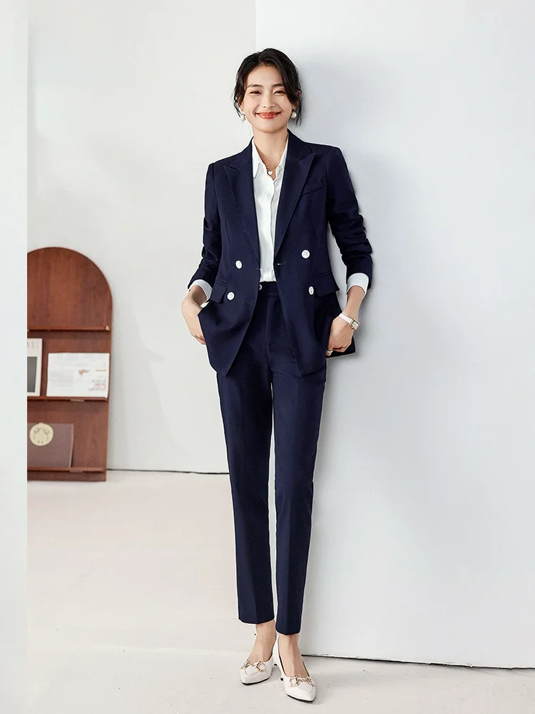 

Элегантный профессиональный женский костюм для собеседований, осенняя новинка, формальная одежда для госслужащих, с длинным рукавом, приталенный крой