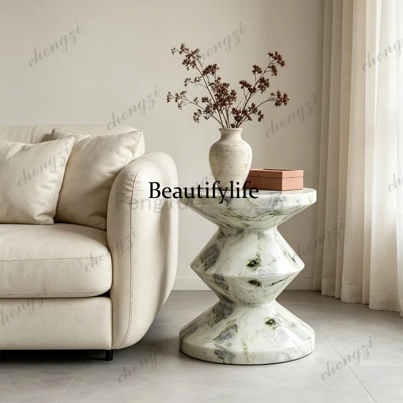 A139 Italian light luxury high sense natural marble round edge few living room sofa creative side table