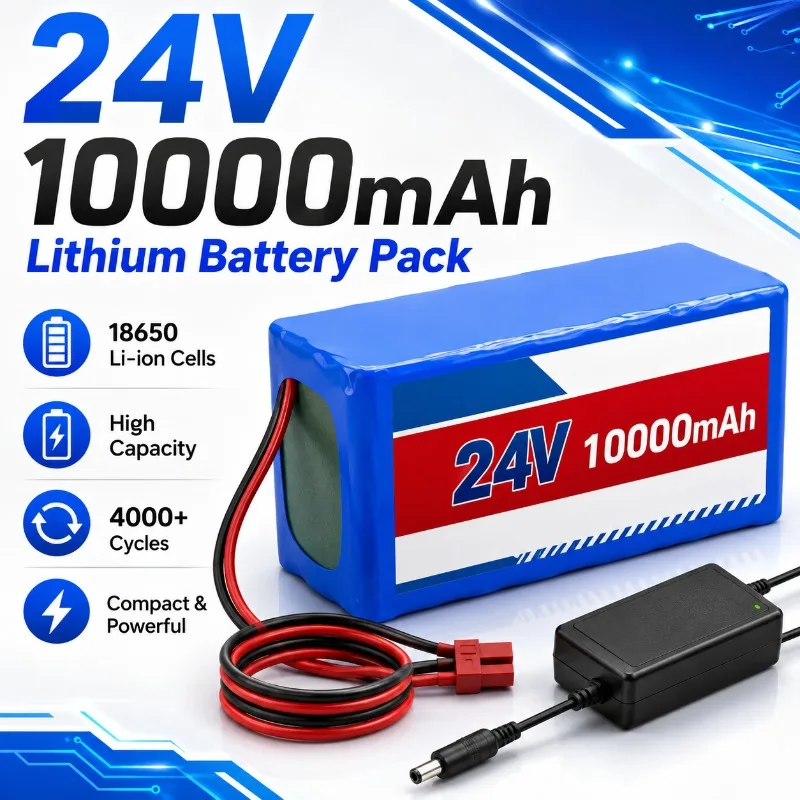 24V 100Ah 7S3PLithium Ion Battery Pack High Capacity Rechargeable Battery with Charger for Electric Vehicles Solar Power