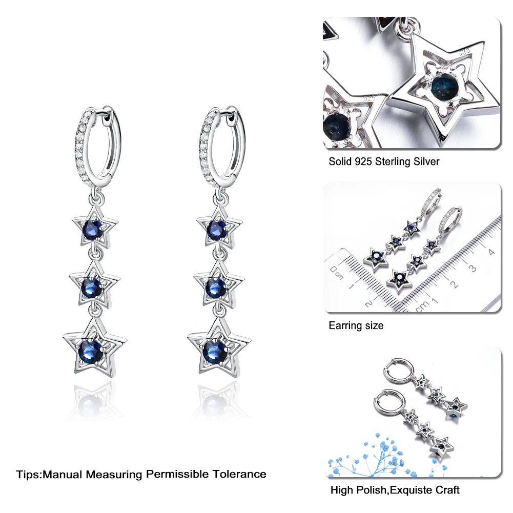 GZ ZONGFA Star Diamond Dangling Earrings Natural Sapphire Pure 925 Sterling Silver for Women Anniversary Gift Fine Jewelry