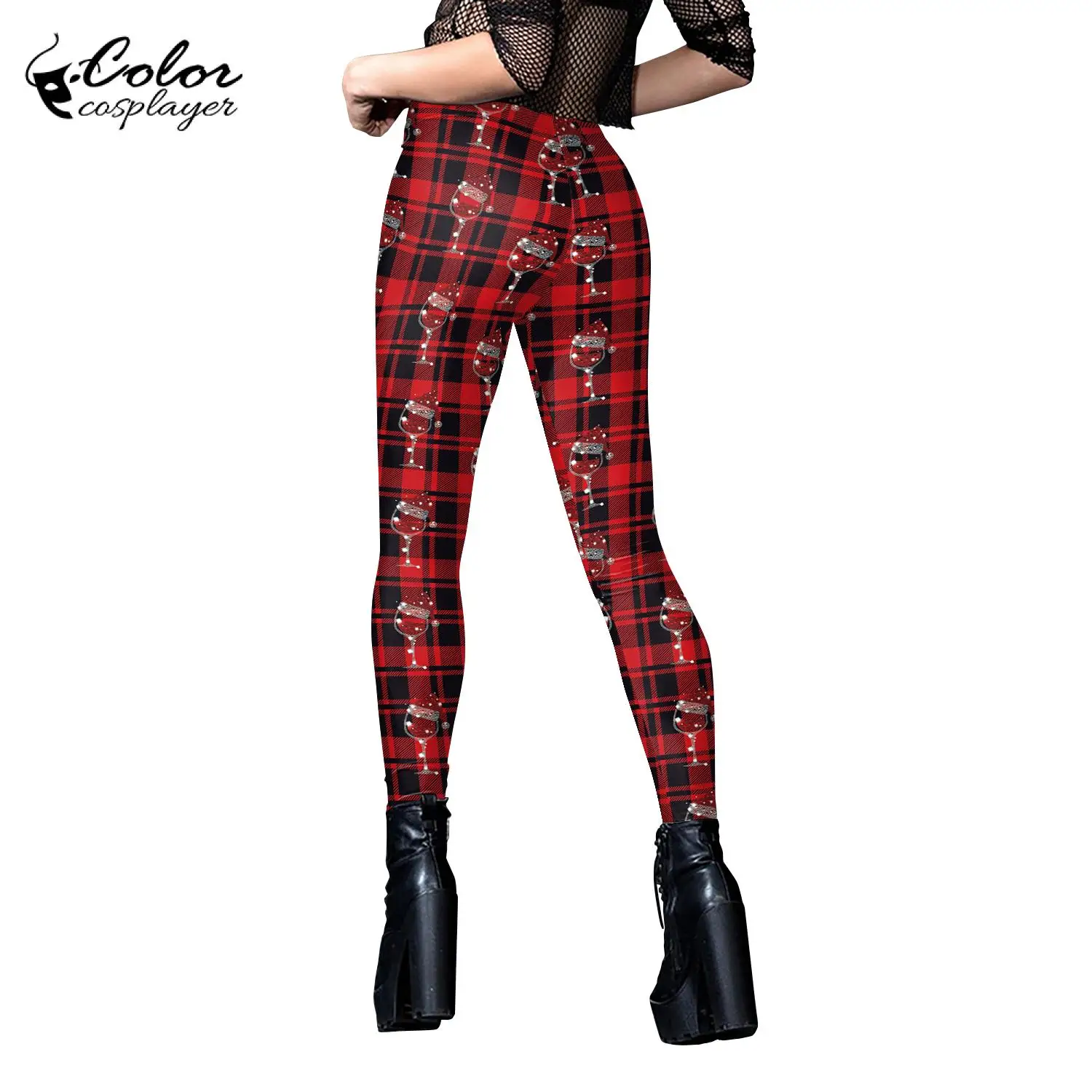 Color Cosplayer Christmas Leggings Women Vintage Chequer Pants Fantasia Trousers Carnival Bottoms Adult Party Holiday Clothing