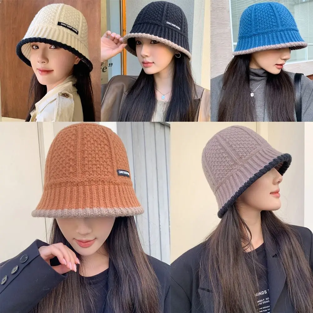 Beanies Hat Retro Autumn Winter Hat Versatile Fashion Bucket Hat Cold-proof Thicken Knitted Cap Women Lady Female