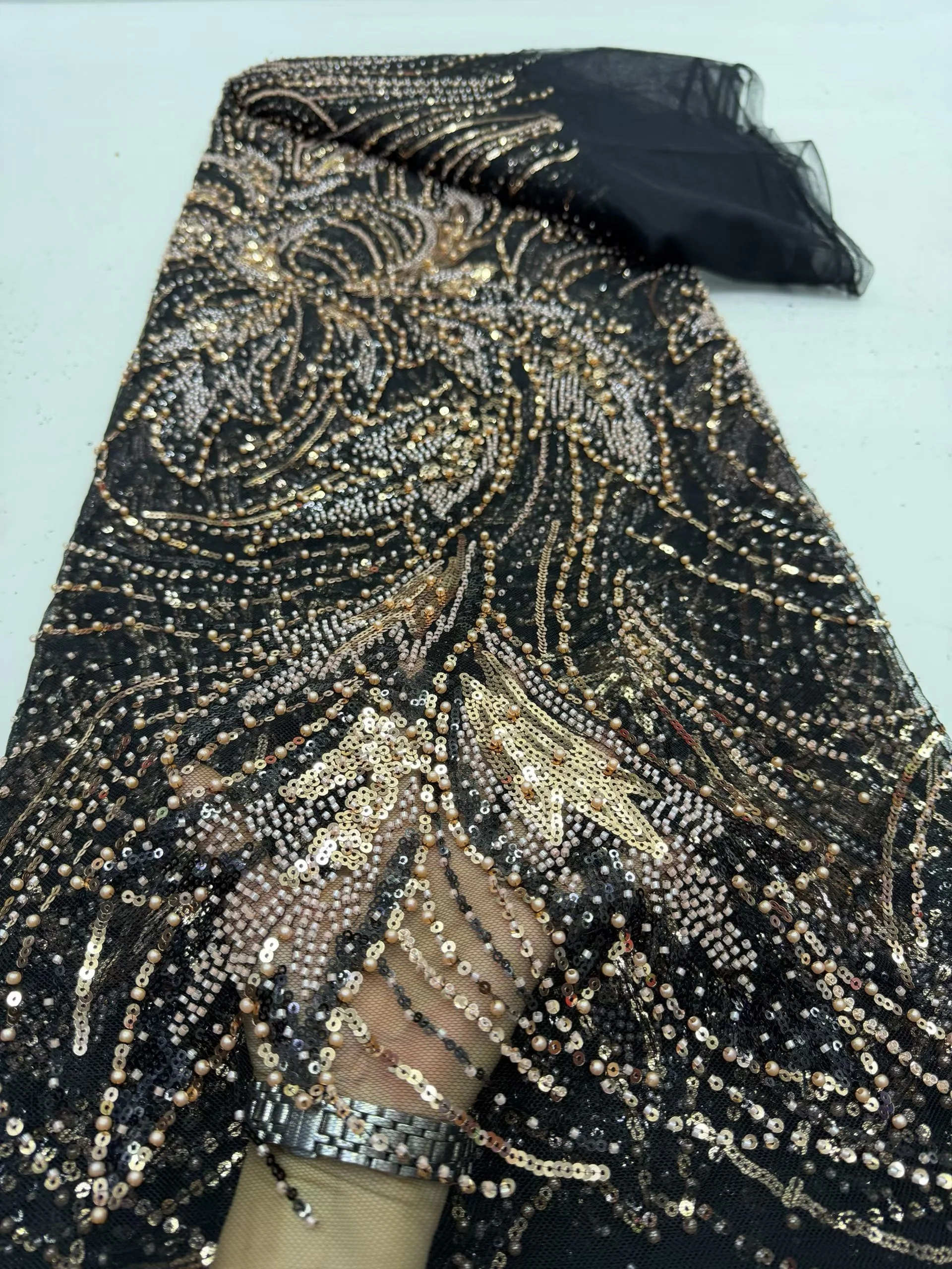 

African Nigerian 2026 Latest High Quality With Tulle Sewing Lace Fabric Guipure Embroidery Dresses Sequins 5yards DP0515