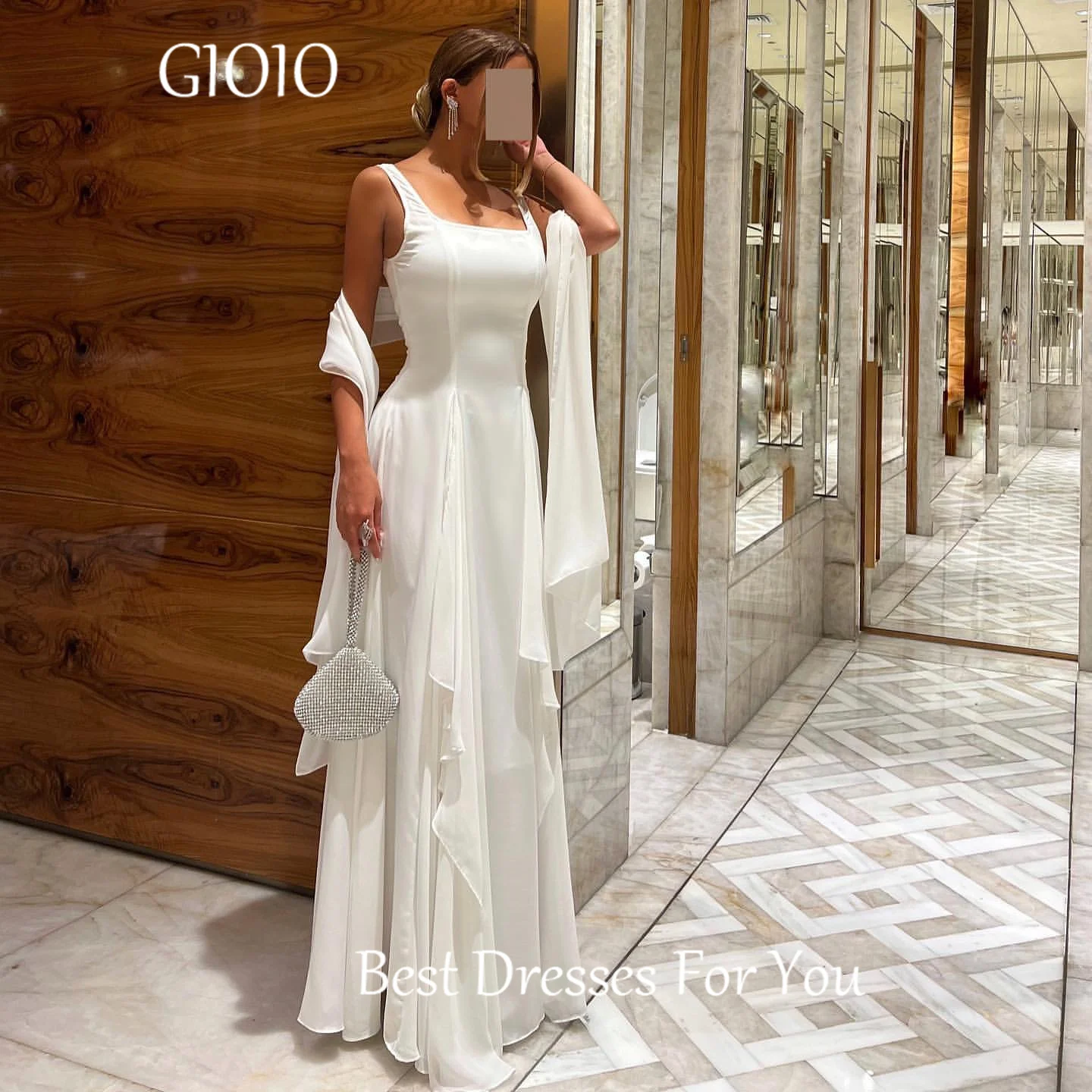 GIOIO-vestidos de noche formales de lujo con cuello cuadrado, plisados, escalonados, sin mangas, longitud hasta el suelo, elegante vestido de fiesta para mujer