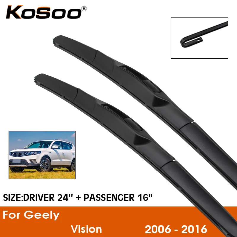 

Car Wiper Blade For Geely Vision 2006-2016 Windshield Rubber Silicon Refill Front Window Wiper 24"+16" LHD RHD Auto Accessories