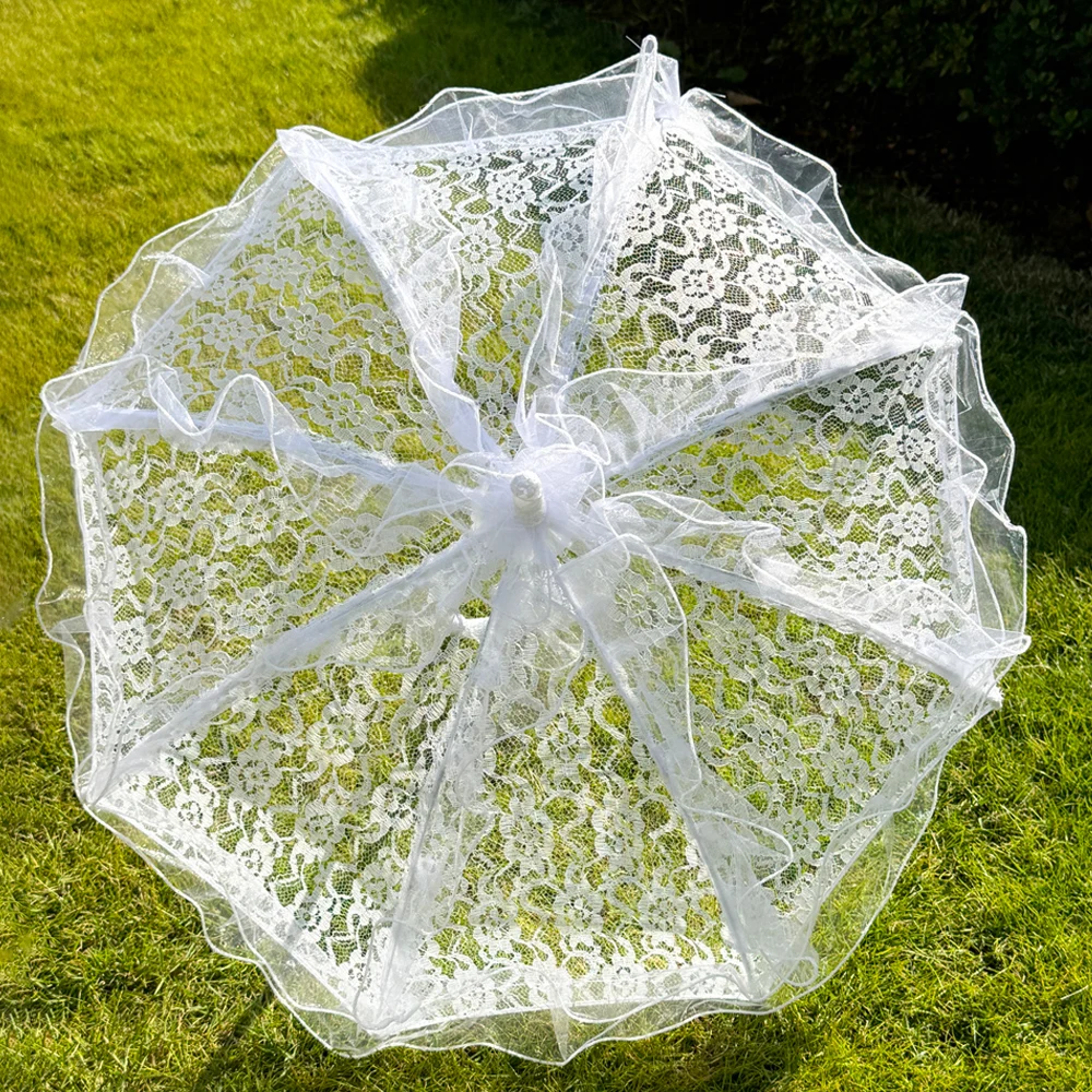 White Lace Parasol Umbrella Tea Party Decor Birthday Party Supplies Vintage Wedding Accessories for Bridesmaids Gift Photo Props image 2