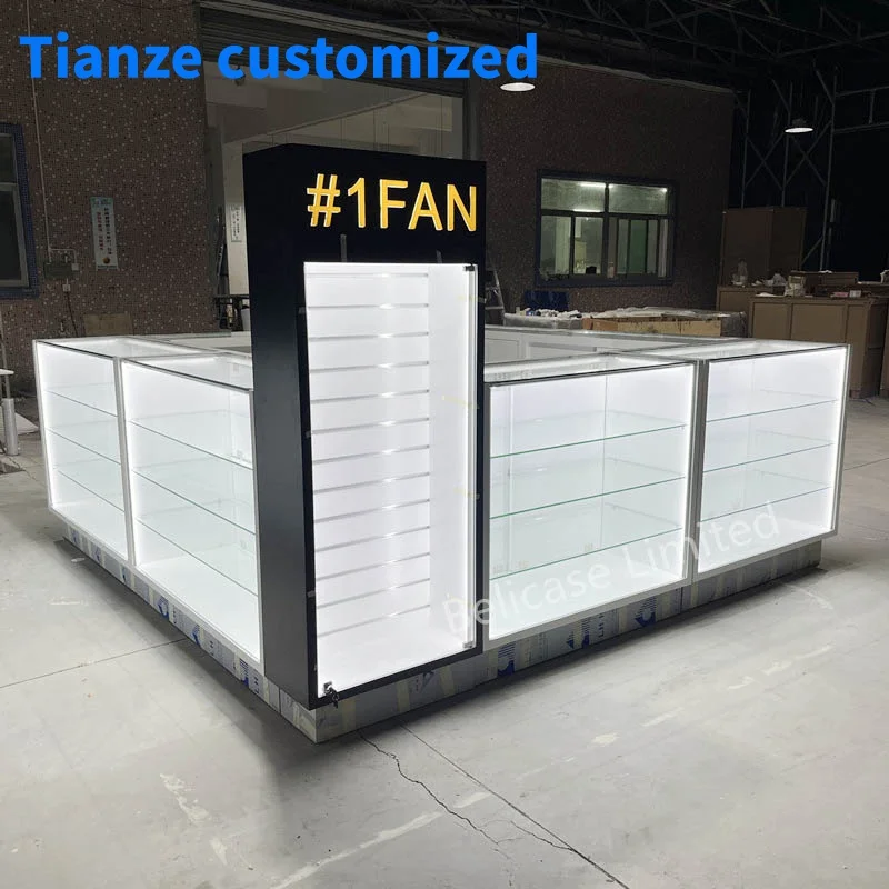 (Customized) hot sale glass shopping mall modern kiosk with LED light retail cell phone cases accessories mobile phone repai