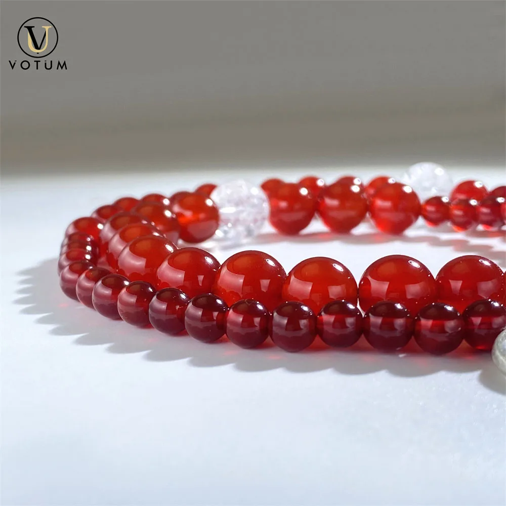 Votum-pulsera de cuentas de azeztulita de ágata roja Natural para mujer, piedra curativa de Chakra, abalorio de Halo de plata 925, regalo de joyería fina personalizado