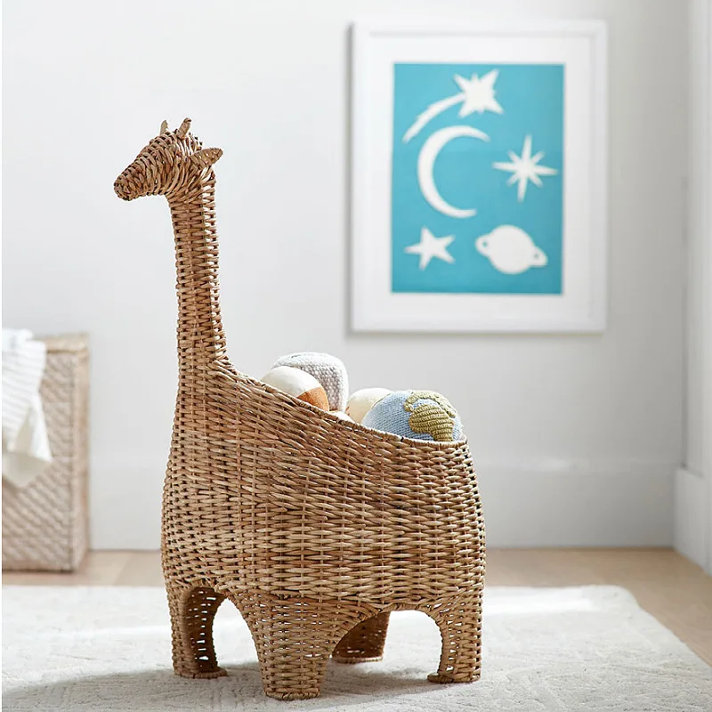 Animal Ornaments Rattan with Lid Cartoon Toy Storage Basket Sundries