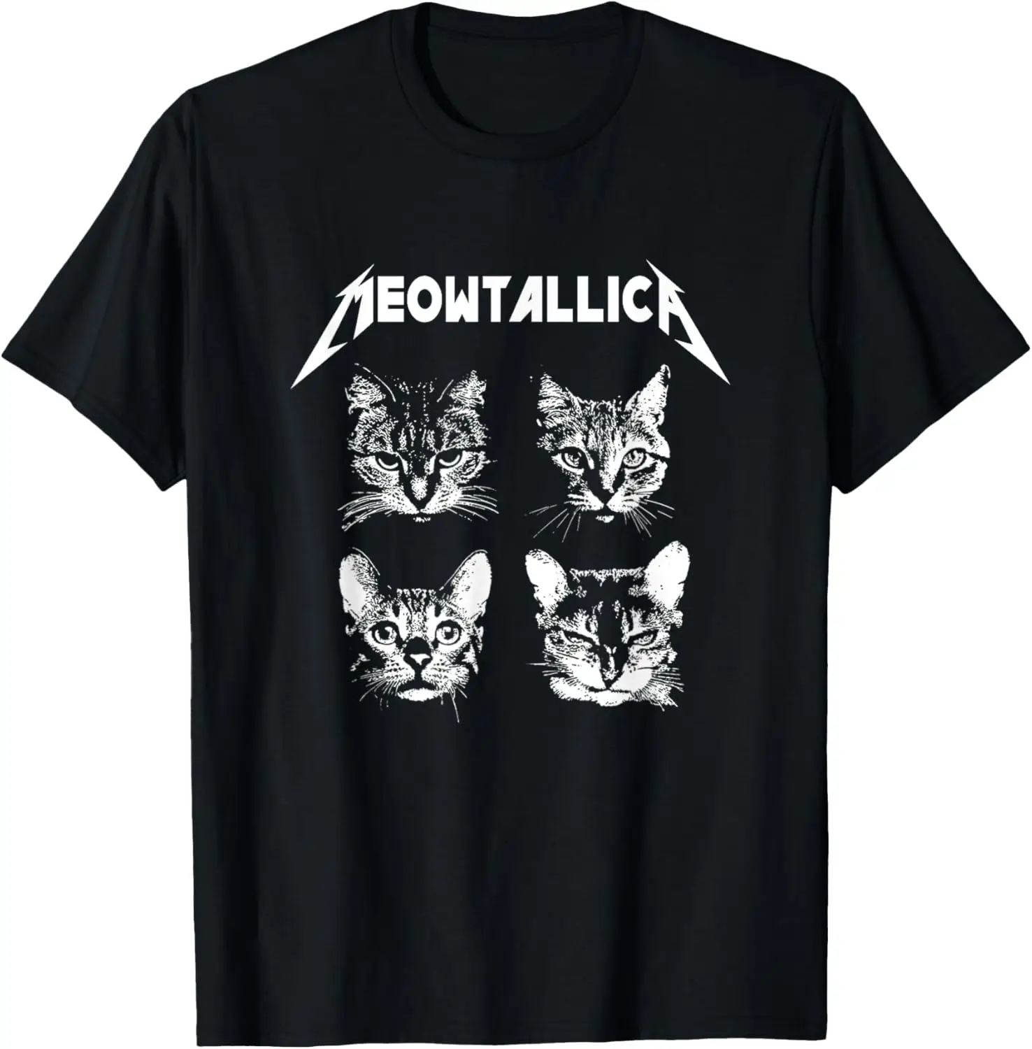 

Meowtallica Black White Funny Parody Band Cat Kitten Lover T-Shirt