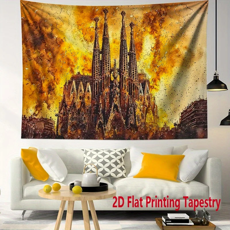 landmark buildings of Barcelona Digital printing polyester wall tapestry suitable for use in living rooms bedrooms bars party