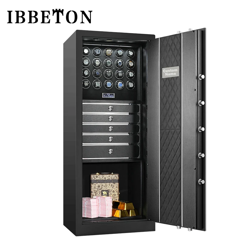 IBBETO Luxury Watch Winding Automatic Winding Jewelry Box Anti-Theft LCD Touch Screen Safe Fingerprint Unlocking System Logo
