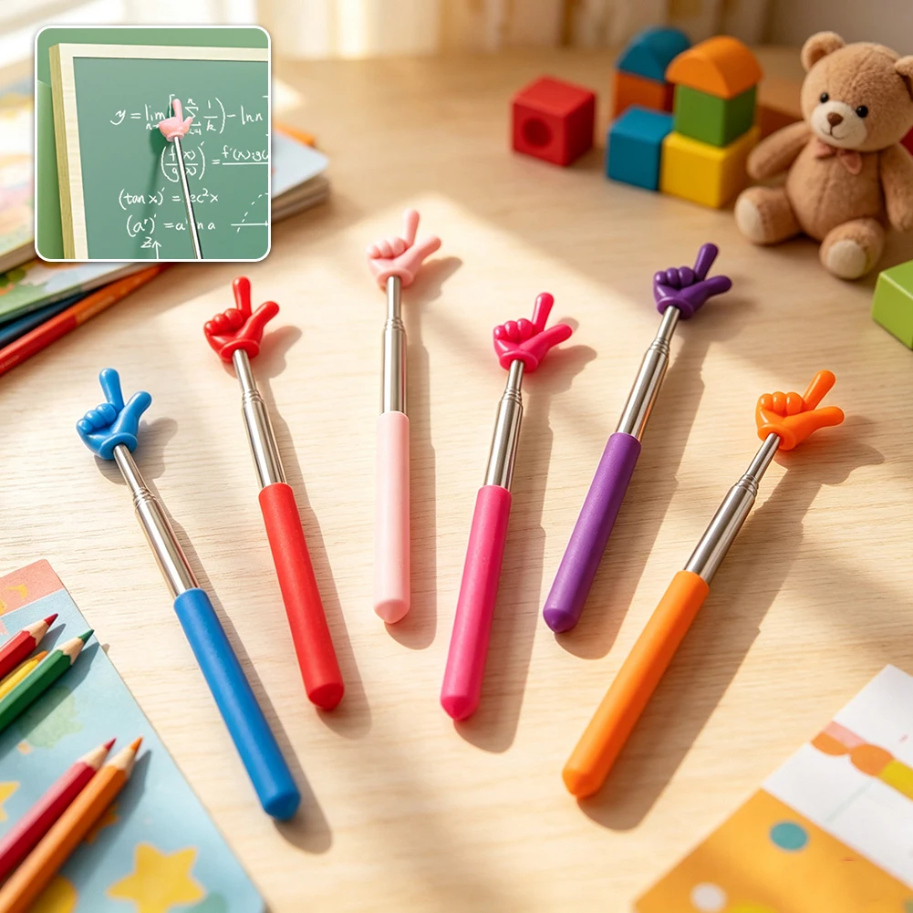 5pcs Extendable Finger Pointer Stick,Guiding Wand,Stainless Steel Teaching Pointer,Telescopic Rod Finger Design Teaching Stick