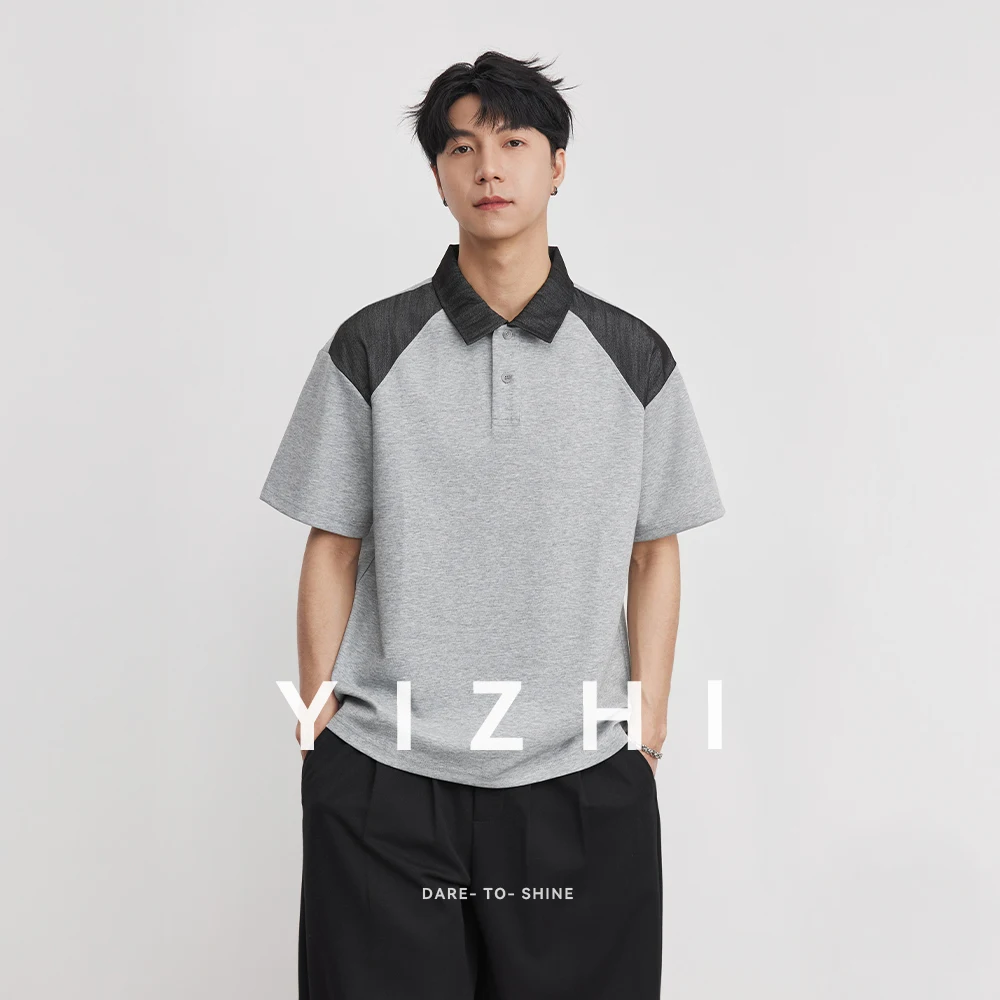 Men's Patchwork Lapel Short Sleeve Polo Shirt 2026 Summer New Mamba Cotton T-Shirt Fashion Casual