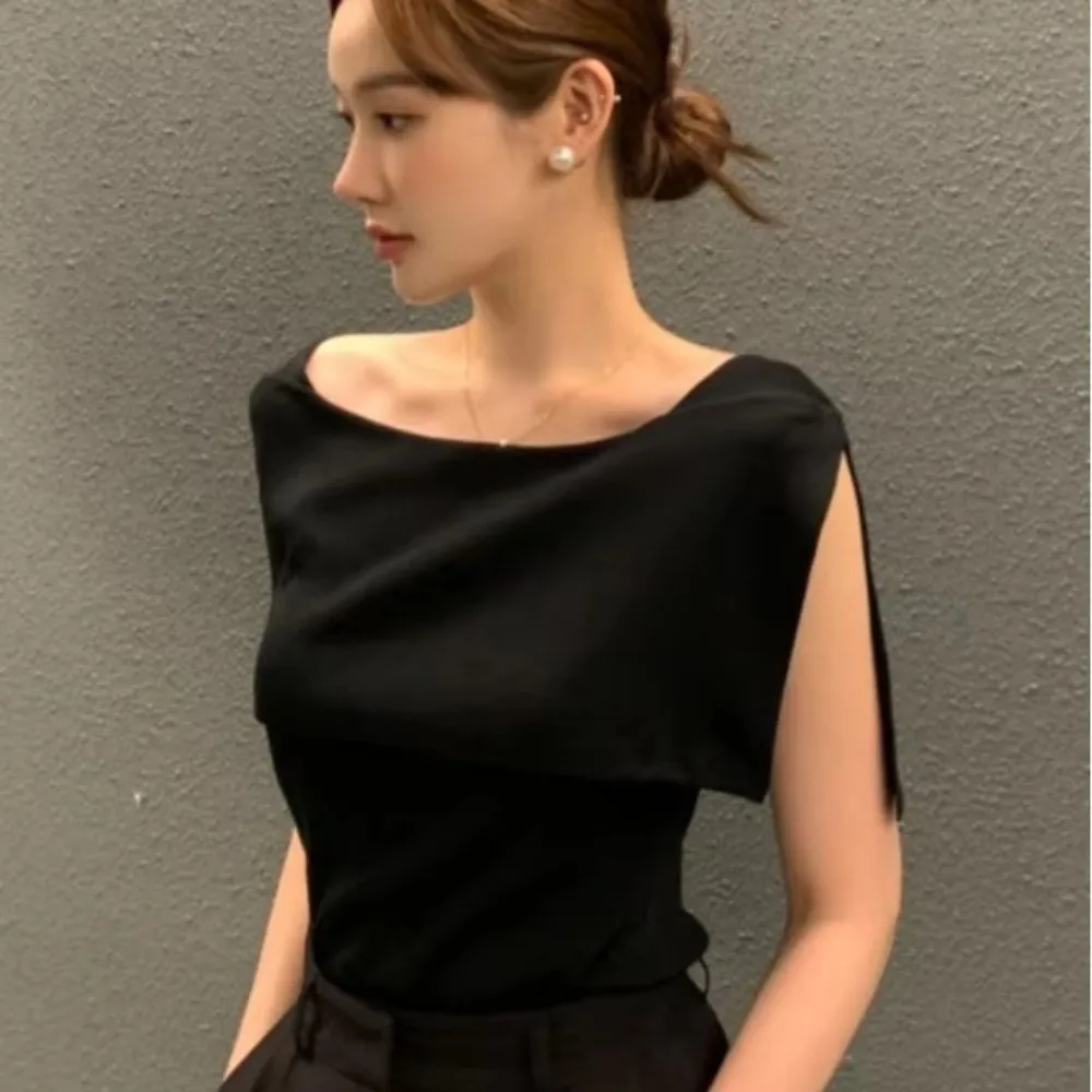 Elegant Autumn Winter Striped Knitwear Side Slit Shirt Collar Slim Shirt Elastic Casual Summer Top for Women