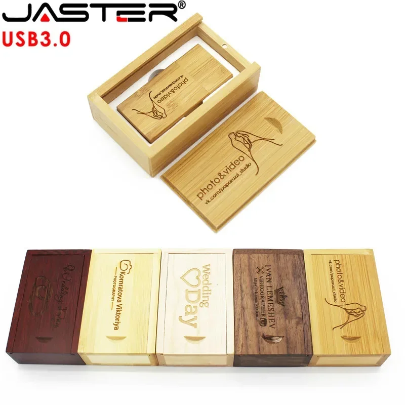 

JASTER USB 3.0 Wooden Flash Drive Pendrive Memory Stick+Gift Box 4GB 8GB 16GB 32GB 64GB U Disk Wedding Gift Free Custom Logo