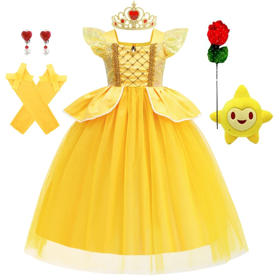 Belle Costume Girl Ball Gown Princess Dress Birthday Party Dresses for Girls 2-10T