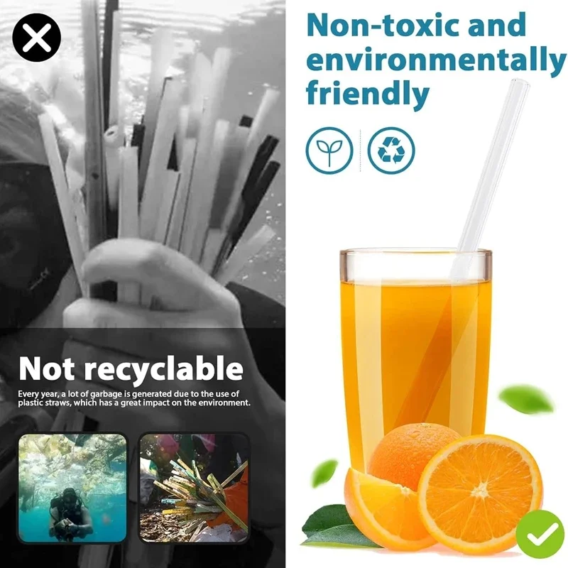 12 Pcs Reusable Glass Straws 15/20/25cm Clear Drinking Straws 2 Brush for Shakes Smoothies Coffee Juice Cocktails