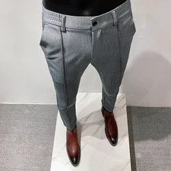 2024 양복 바지 Men Casual High Stretch Straight Trousers Classic Gray Brand Thin Business Solid Color Formal Office Men Dress Pants