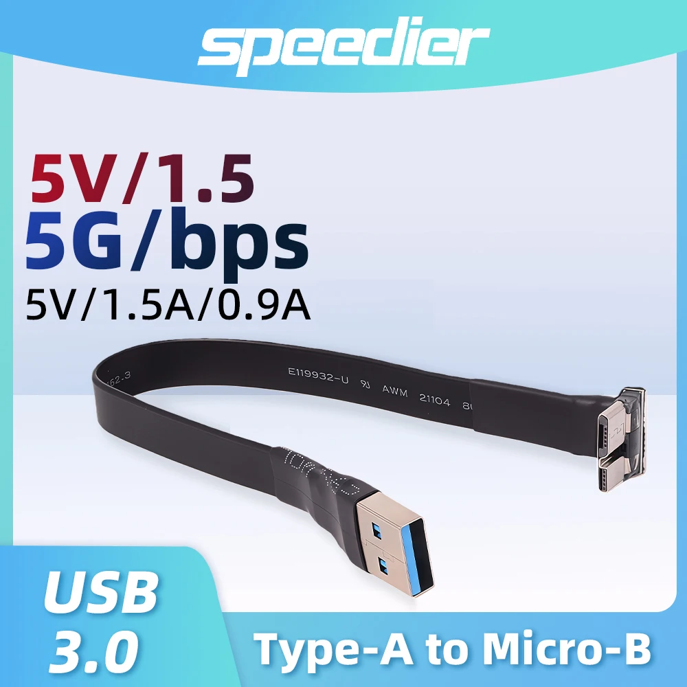 

USB 3.0 Micro-B To Type-A A Male 90 Degree Flat Riser Cable Internal USB3.0 5V/1.5A Adapter FPC FPV Aerial Hard Disk 0.03m-1m